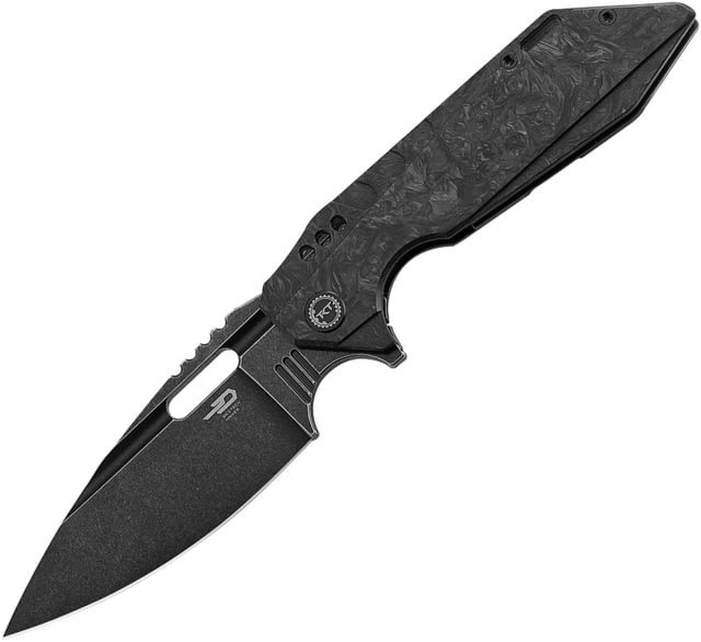 Bestech Knives Shodan Framelock Folding Knife 3.88" black stonewash finish S35VN stainless blade Carbon fiber handle with black titanium back handl - Bestech Knives