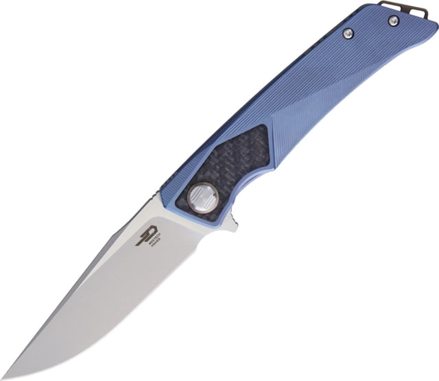 Bestech Knives Sky Hawk Framelock Blue Folding Knife 3.5in Cpm S35Vn SS Blade Blue Textured Titanium Handle w/Carbon Fiber Inlay Bead Blast And Satin - Bestech Knives