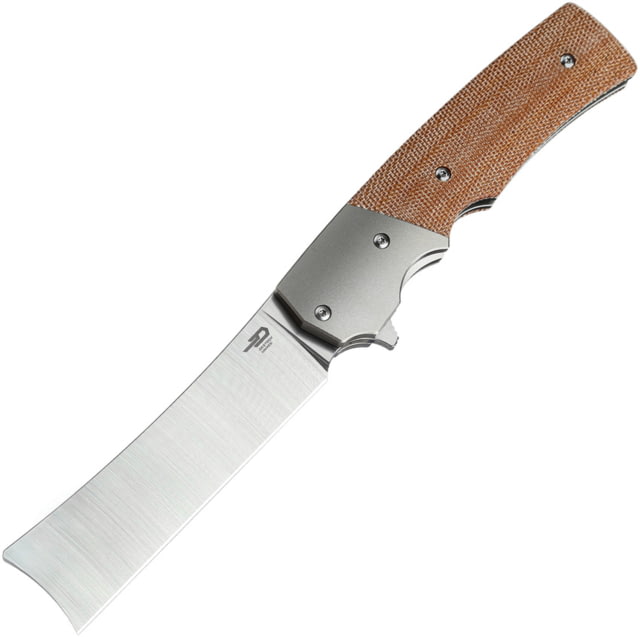 Bestech Knives Spanish Tip Razor Framelock Folding Knife 3.75" satin finish Bohler M390 stainless blade Natural canvas micarta handle - Bestech Knives