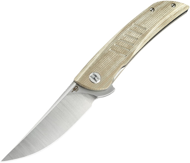 Bestech Knives Swift Linerlock Folding Knife 3.5" satin finish D2 tool steel blade Beige canvas micarta handle - Bestech Knives