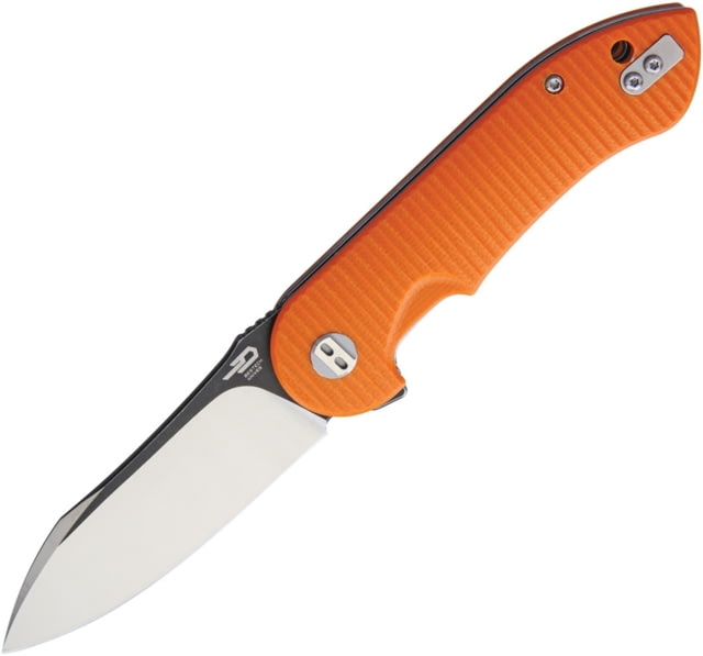 Bestech Knives Torpedo Linerlock Folding Knife 3in D2 Tool Steel Blade Orange Grooved G10 Handle Pocket Clip Black Stonewash And Satin Blade Ceramic - Bestech Knives
