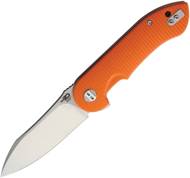 Bestech Knives Torpedo Linerlock Folding Knife 3in D2 Tool Steel Blade Orange Grooved G10 Handle Pocket Clip Stonewash And Satin Blade Ceramic Ball - Bestech Knives