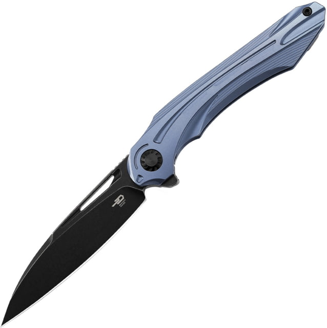 Bestech Knives WIBRA Framelock Blue Folding Knife 3.5" black stonewash finish Bohler M390 stainless Blue anodized titanium handle - Bestech Knives