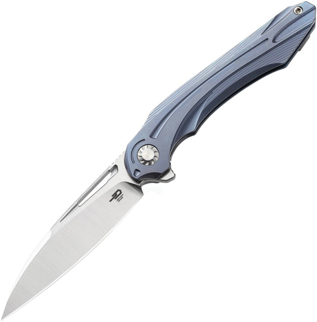 Bestech Knives WIBRA Framelock Blue Folding Knife 3.5" stonewash and satin finish Bohler M390 stainl Blue anodized titanium handle - Bestech Knives
