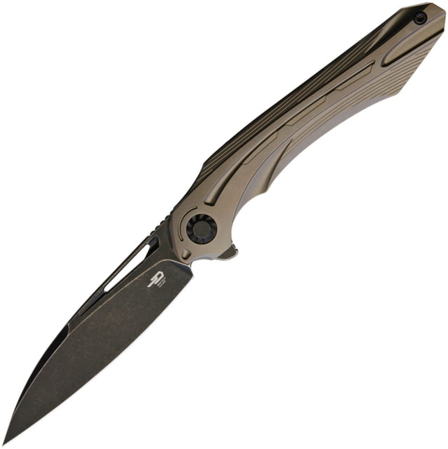 Bestech Knives WIBRA Framelock Bronze Folding Knife 3.5" black stonewash finish Bohler M390 stainless Bronze anodized titanium handle - Bestech Knives
