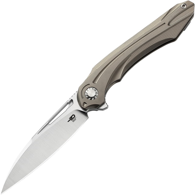 Bestech Knives WIBRA Framelock Bronze Folding Knife 3.5" stonewash and satin finish Bohler M390 stainl Bronze anodized titanium handle - Bestech Knives