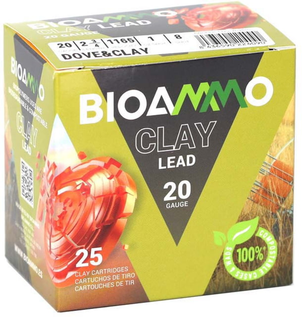 Ammo BIOAMMODove & Clay 20 Gauge 1 Oz 2 3/4 In Centerfire Shotgun Amo #8 25 Rounds Yellow Ammo