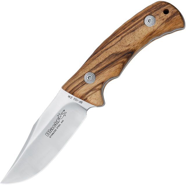 Black Fox Outdoor Fixed Blade Knife 4" satin finish 440 stainless clip point blade Zebra wood handle - Black Fox