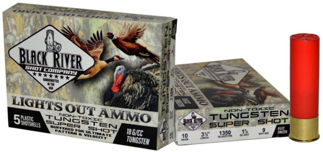 Black River Shot Company 10 Gauge Premium Tungsten TSS 3 1/2in #9 5 Round Box 1 1/2oz ck River Shot Company 10 Gauge Premium Tungsten TSS 3 1/2in #9 5 Round Box 1 1/2oz Ammo