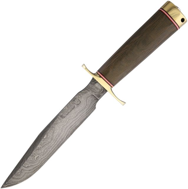 Blackjack Classic Model 7 Damascus Green Fixed Blade Knife 6.75in Damascus Steel Standard Edge Green Canvas Micarta Handle - Blackjack