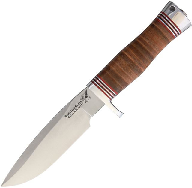 Blackjack Model 125 Commando Leather Fixed Blade Knife 9.5in 5in A2 Tool Steel Standard Edge Satin Stacked Leather Handle - Blackjack