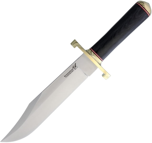 Blackjack Model 129 Bowie Tapered Fixed Blade Knife 15in Overall 9.25in Satin A2 Tool Steel Clip Point Blade Black Canvas Micarta Handle Brown Leather - Blackjack