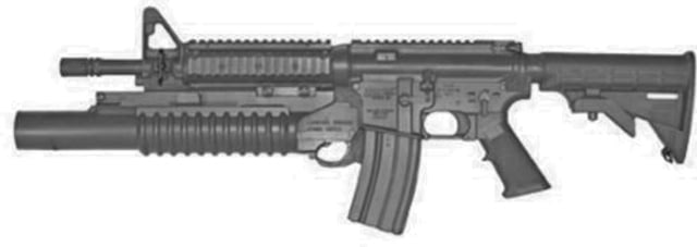 US Blueguns Colt M4 Commando Training Guns, Not Weighted, No Light/Laser Attachment, Rifle, Black, Flat Top Closed Stock, Fwd Rail, M203 Grenade Launcher, FSM4CFTRCSM203B Tech Data