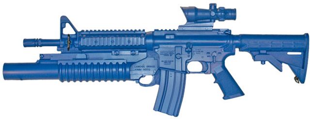 Blueguns Colt M4 Commando Training Guns Not Weighted No Light/Laser Attachment Rifle Flat Top Closed Stock Fwd Rail M203 Grenade Launcher ACOG Blue - Blueguns