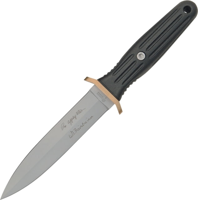 Boker Applegate-Fairbairn Fighting Fixed Blade Knife 11in Overall 6in Bead Blast Finish Double Edge 440C SS Dagger Blade Black Delrin Handle Brass - Boker