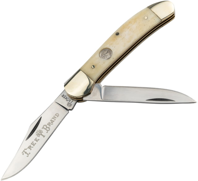 Boker Copperhead White Bone Folding Knife 3.75in Closed Satin D2 Tool Steel Clip/Skinner Blades White Smooth Bone Handle