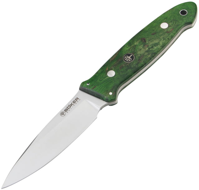 Boker Cub Fixed Blade Green Birch Knife 3.75" satin finish Bohler N690 stainless blade Green curly Birch handle - Boker