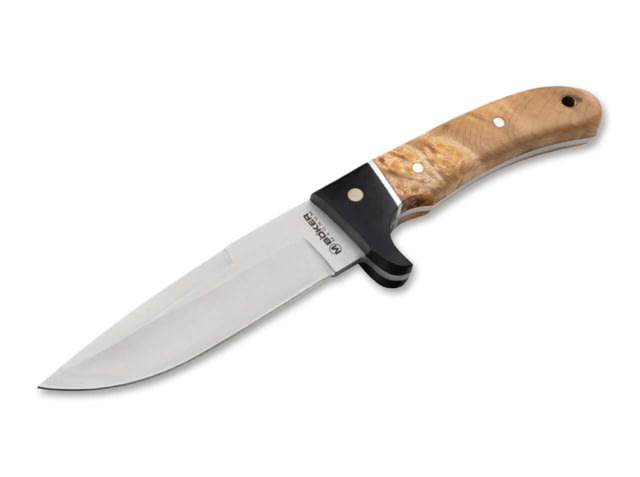 Boker Magnum Elk Hunter Fixed Blade Knife 8.75in Overall 4.3in 440A Blade Brown Burl Wood Handle Leather Sheath - Boker