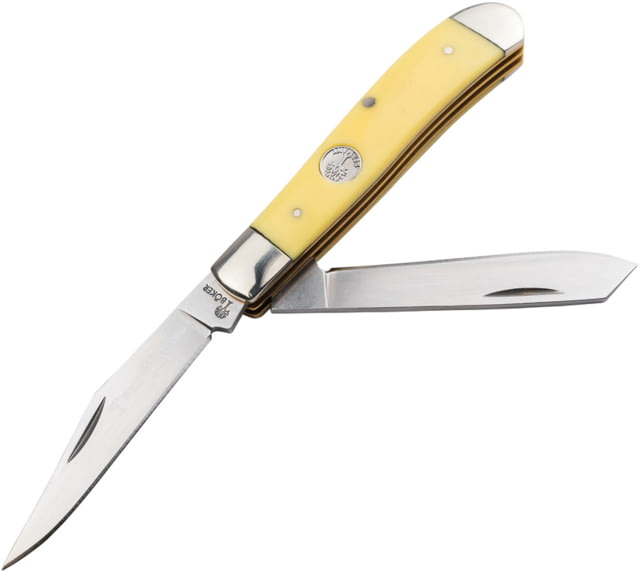Boker Mini Trapper Yellow Delrin Folding Knife 3.5in Closed Satin D2 Tool Steel Clip/Spey Blades Yellow Synthetic Handle