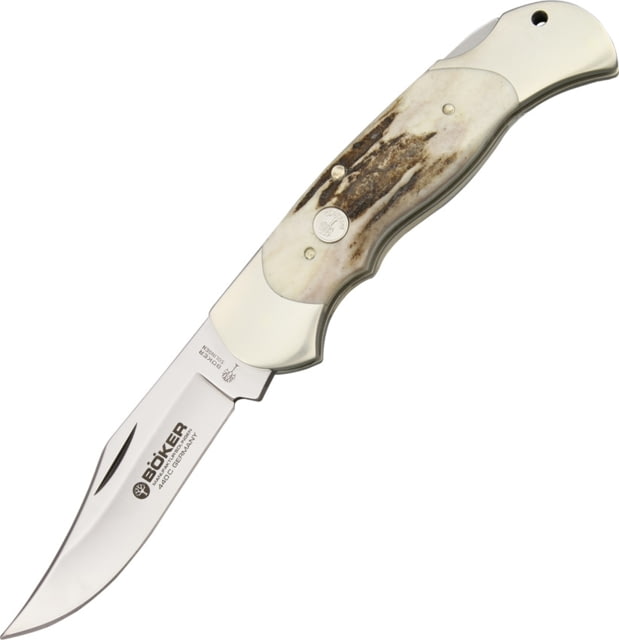 Boker Optima Series Lockback Folding Knife 3.63in 440C SS Clip Point Blade Stag Handle