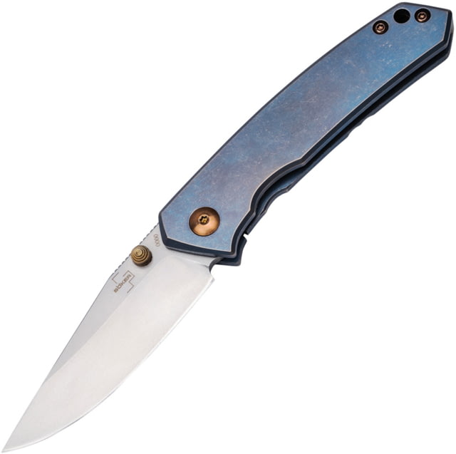 Boker Plus Canoe Framelock Folding Knife 2.75 in CPM-S35VN Stainless Steel Drop Point Blade Titanium Blue Handle