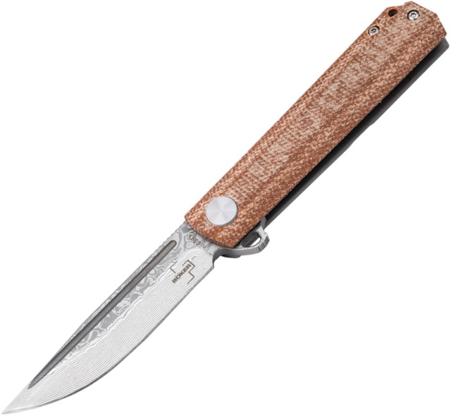 Boker Plus Cataclyst Flipjoint Damast Folding Knife 2.75 in Damascus Steel Clip Point Blade Micarta Natural Handle