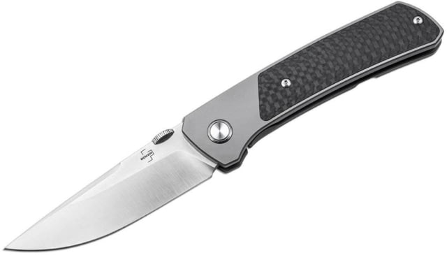 Boker Plus Conductor Folding Knife 4.38in Closed 3.38in Satin CPM S35VN Stainless Blade Gray Titanium Handle w/ Carbon Fiber inlay Nylon Case - Boker Plus