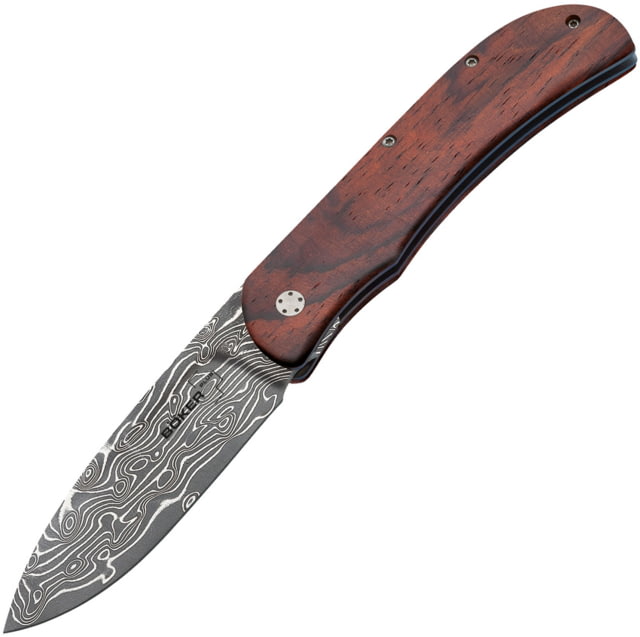 Boker Plus Exskelibur I Linerlock Folding Knife 3 1/2" Damascus steel spear point blade Brown cocobolo wood handles - Boker Plus
