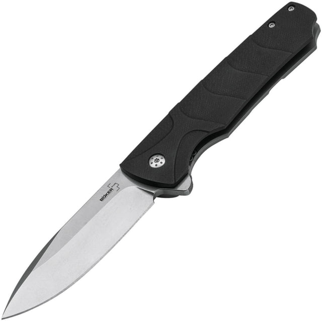 Boker Plus Ridge Framelock Folding Knife 3.5in Satin D2 Tool Steel Blade Black G10 Handle With Gray SS Back Handle Pocket Clip Black - Boker Plus