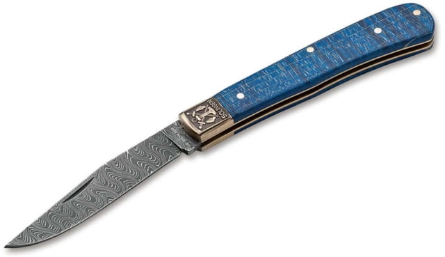 Boker Solingen Annual 2021 Folding Knife 3.27in Damascus Quilted Maple Blue Handle - Boker Solingen