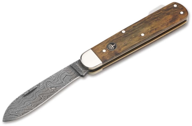 Boker Solingen Hunters Mono Folding Knife 3.35in Damascus Curly Birch Wood Brown Handle - Boker Solingen