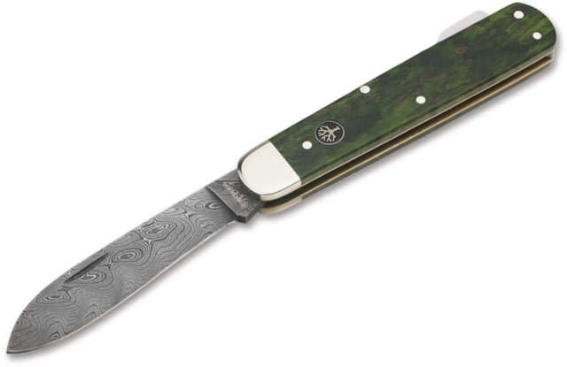 Boker Solingen Hunters Mono Folding Knife 3.35in Damascus Curly Birch Wood Green Handle - Boker Solingen
