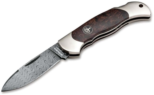 Boker Solingen Junior Scout Folding Knife 2.76in Damascus Curly Birch Wood Nickel Silver Brown Handle - Boker Solingen