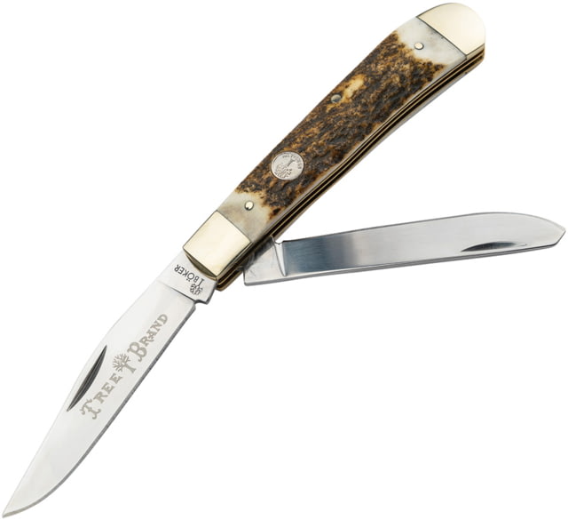 Boker Traditional Series 2.0 Trapper Folding Knife 4.13in Closed Mirror D2 Tool Steel Clip/Spey Blades Stag Handle