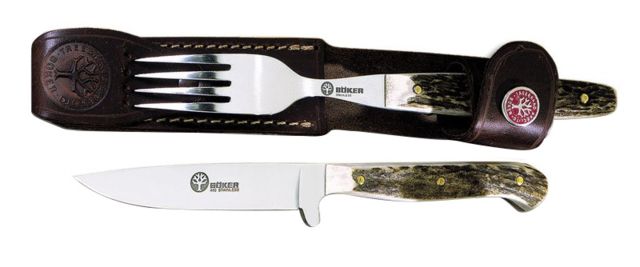 Boker USA Arbolito Stag Fork & Knife Set w/ Leather Sheath - Boker Usa