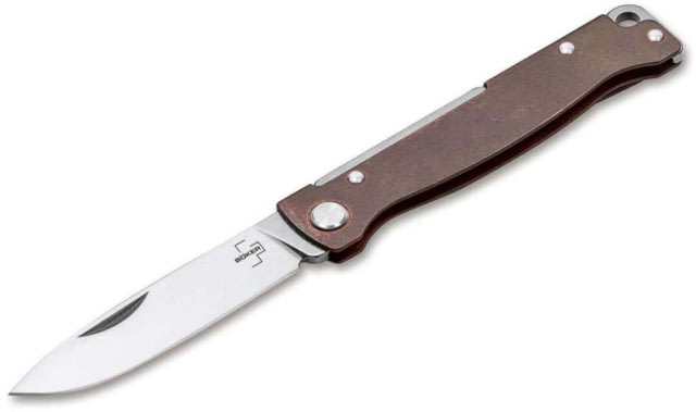 Boker Plus Atlas Copper Folding Knife 2.76 in Sandvik 12C27 Drop Point Blade Copper Bronze Handle