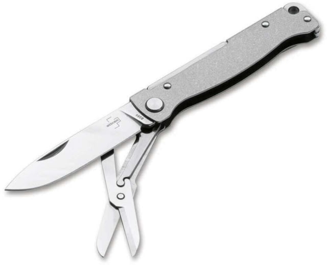 Boker Plus Atlas Multi Gen 2 Folding Knife 2.64 in Sandvik 12C27 Drop Point Blade Stainless Steel Grey Handle