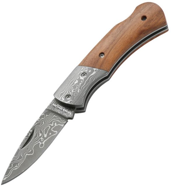 Boker USA Magnum Mistress Olive Wood Handle Plain Damascus Edge B - Boker Usa