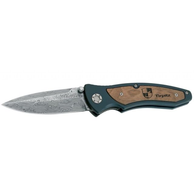 Boker Tirpitz Damascus Folding Knife 3.9 in Damascus Walnut Wood and Aluminum Brown Handle - Boker