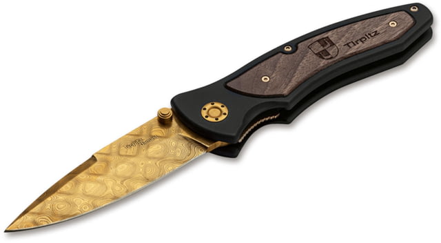 Boker Tirpitz Damascus Gold Small Folding Knife 3.9 in Damascus Walnut Wood Brown - Boker