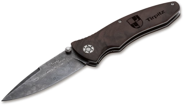 Boker Tirpitz Small Folding Knife 3.9 in Damascus Walnut Wood Brown Handle - Boker