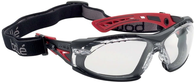 Bolle Rush+ Assembled Safety Glasses Black Red Frame Clear Lens - Bolle