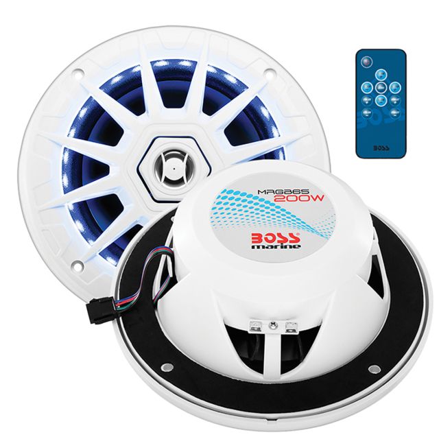 Boss Audio Marine 6.5in 2 Way 200W Speaker w/ Multi Color Illumination and Wireless Remote - Pair White