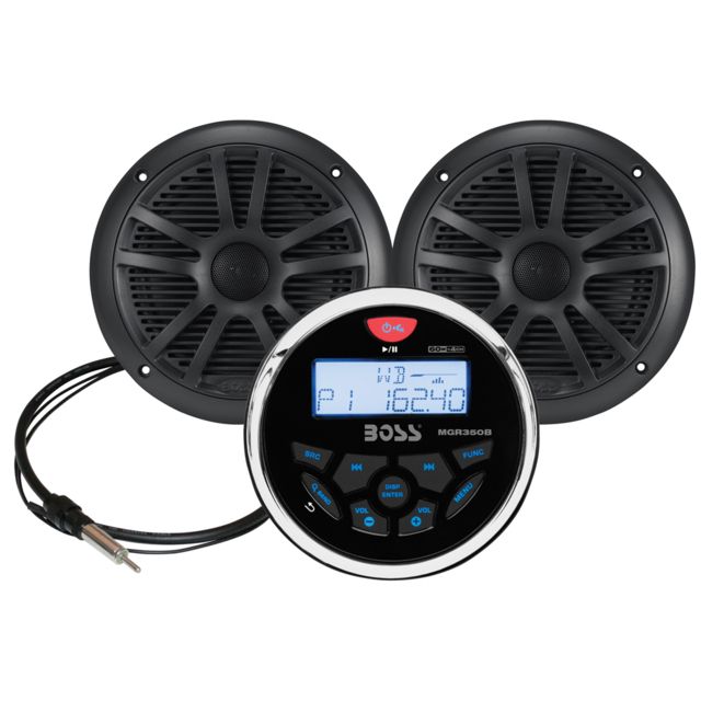 Boss Audio Combo - Marine Gauge Radio w/Antenna & 2 6.5" Speakers - Black
