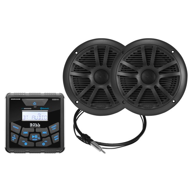 Boss Audio  Marine Package - In-Dash Marine Gauge Digital Media AM/FM/BT Receiver w/6.5" Speakers - Black - Boss Audio