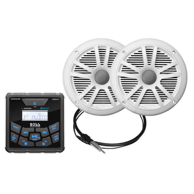 Boss Audio  Marine Package - BluetoothIn-Dash Marine Gauge Digital Media AM/FM Receiver w/6.5" Speakers - White - Boss Audio