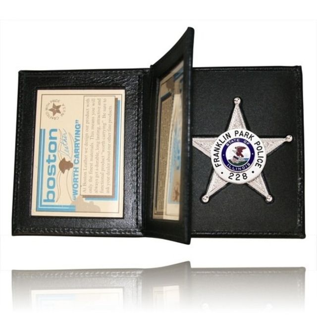 Boston Leather Book Style Badge Case Double Id Black - Boston Leather