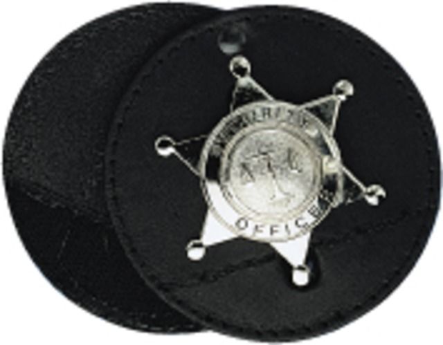 Boston Leather Circle Badge Holder Hook And Loop Closure Black - Boston Leather