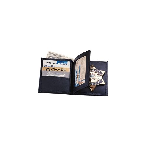 Boston Leather Book Style Badge Wallet Card Slots Black - Boston Leather