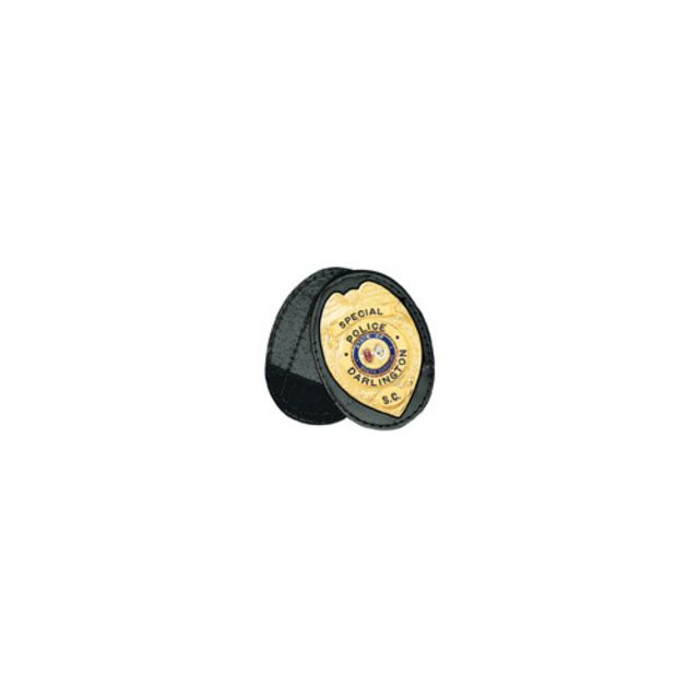 Boston Leather Oval Recessed Badge Holder With Clip And Chain - Boston Leather